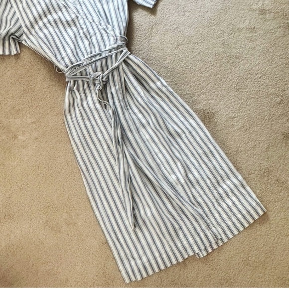Tularosa Maddy Wrap Dress Cotton Stripe Navy Blue White Short Sleeve Size Medium - Picture 7 of 13